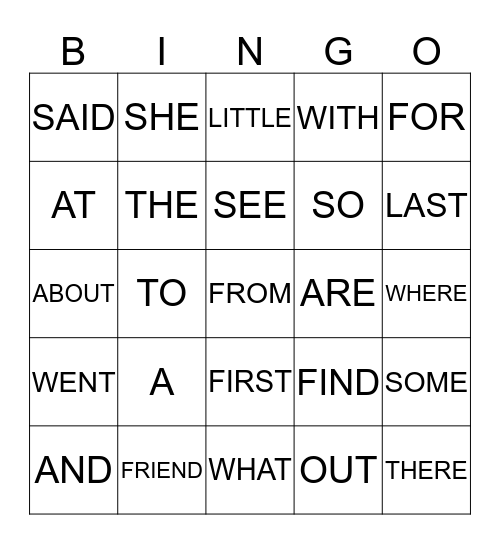 HANNAH'S SIGHT WORDS Bingo Card