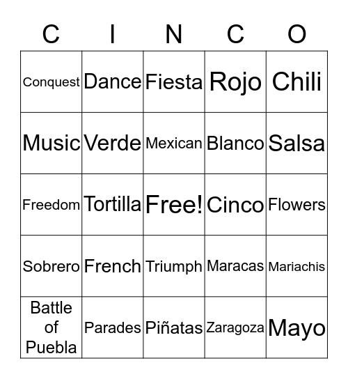 Cinco de Mayo Bingo Card