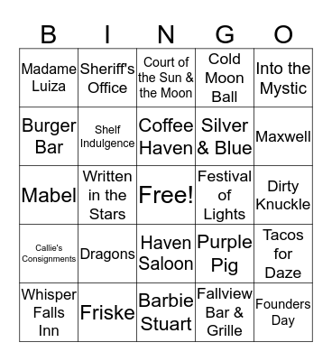 Havenwood Falls Trivia Bingo Card