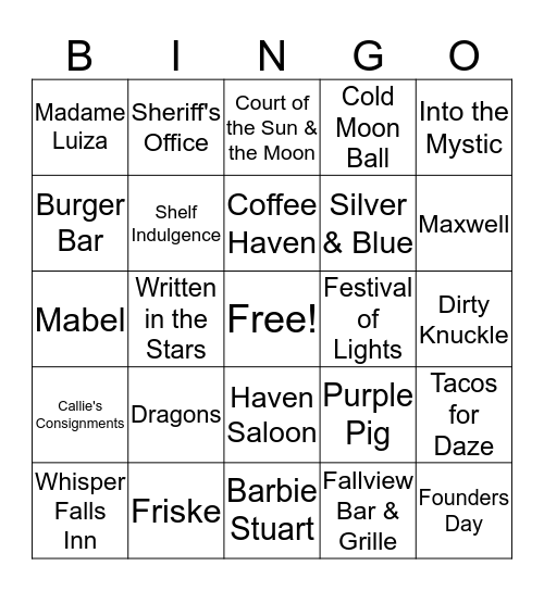 Havenwood Falls Trivia Bingo Card