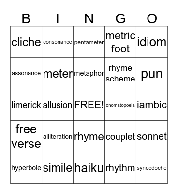 Literary Devices BINGO Card