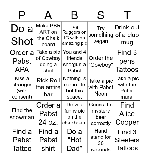 Ruggers Scavenger Bingo  Bingo Card