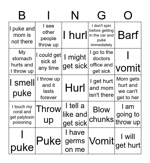 Barf/Bravery Bingo Card