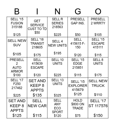 Eddins Ford Bingo Card