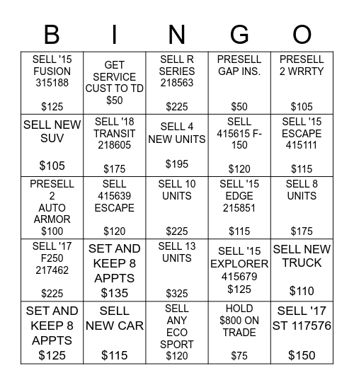 Eddins Ford Bingo Card