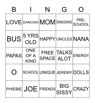 IN THE LIFE OF PHIEBIE JO Bingo Card