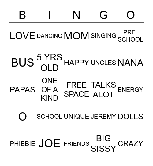 IN THE LIFE OF PHIEBIE JO Bingo Card