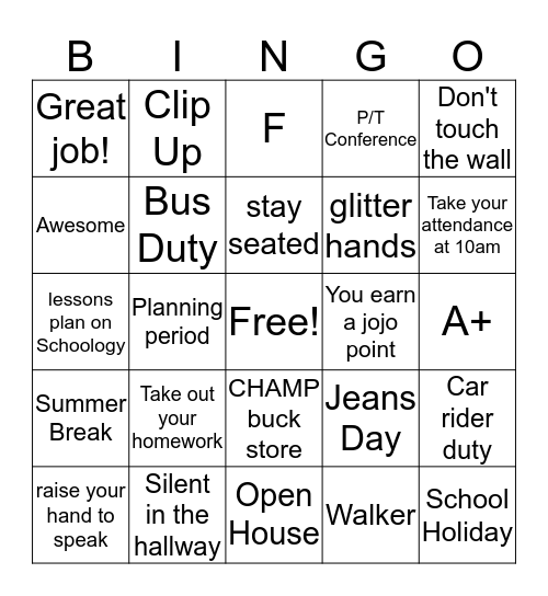 BBE All STar Bingo Card