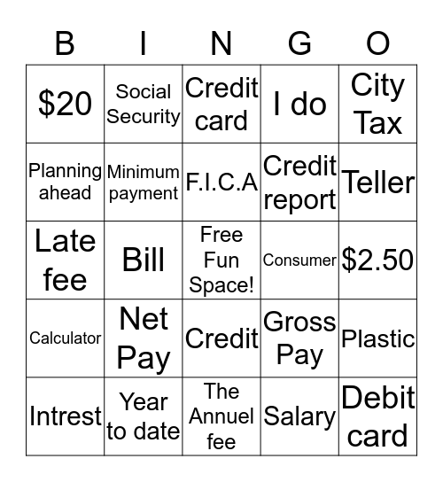 Life Skills Bingo Card