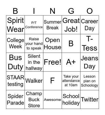 BBE All STar Bingo Card