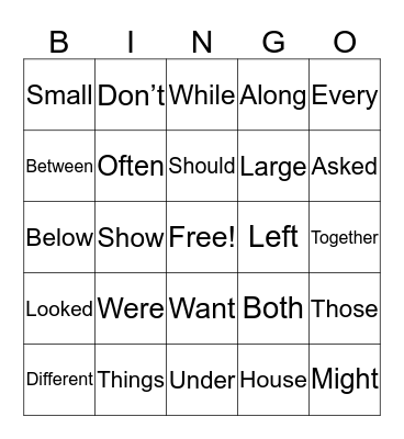 Sight Word Bingo 2nd Bingo Card