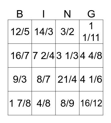 Fractions! Bingo Card