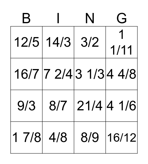 Fractions! Bingo Card