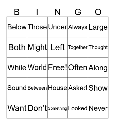 Sight Word Bingo 2nd Bingo Card