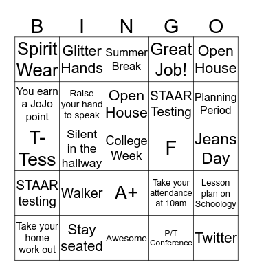 BBE All STar Bingo Card