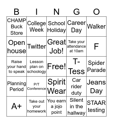 BBE All STar Bingo Card