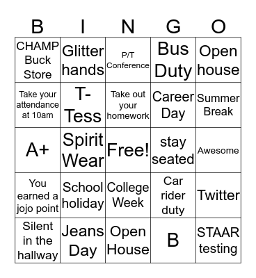 BBE All STar Bingo Card
