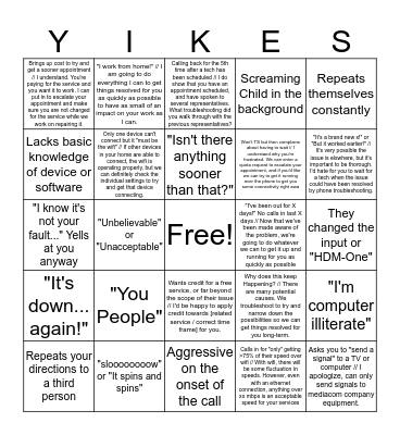 Customer Service Bingo Card