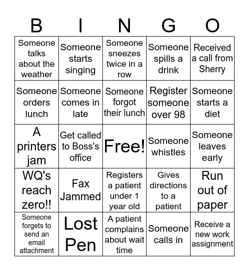 Patient Access Bingo Card