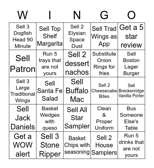 $$ BWW WINGOOOO!!!!!!!!!!!! $$ Bingo Card