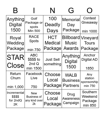 WALB BINGO BLITZ Bingo Card