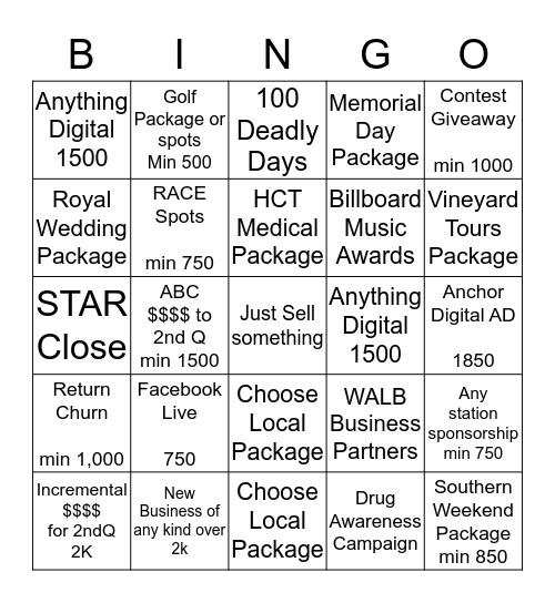 WALB BINGO BLITZ Bingo Card