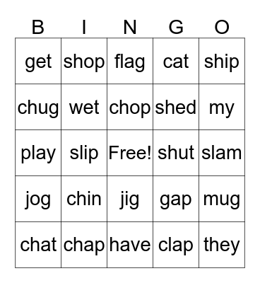 CH, SH & cvc words Bingo Card