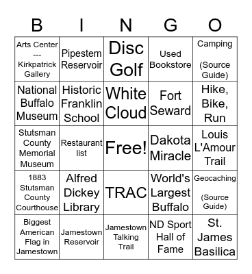 Jamestown Bingo Card