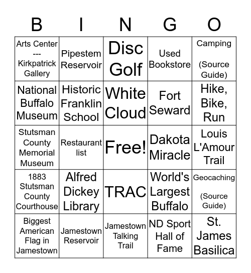 Jamestown Bingo Card