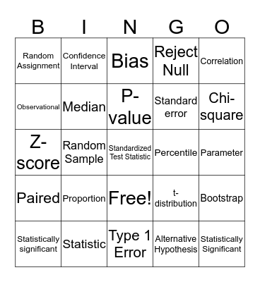 STATISTICS BINGO! Bingo Card