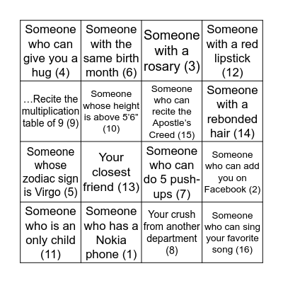 Get to Know You Matrix Bingo Card