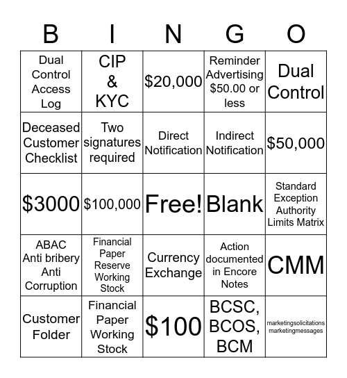 BCCR BINGO Card