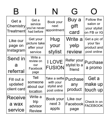 FUSION Client BINGO Card