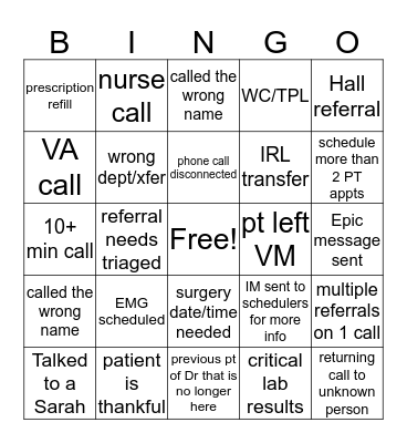 Ortho Bingo Card
