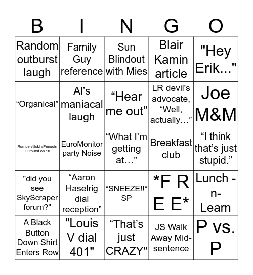 A Day in Row 2 Bingo Card