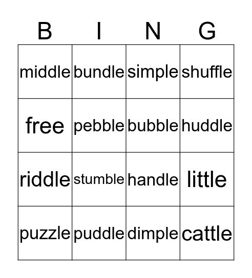 "le" endings Bingo Card