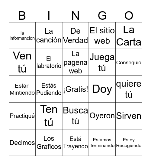 Spanish Chapter 9  Bingo Card