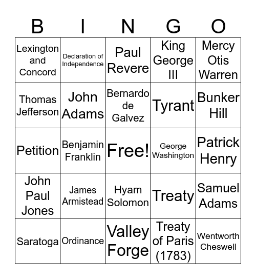 US History to 1877 page 2 Bingo Card