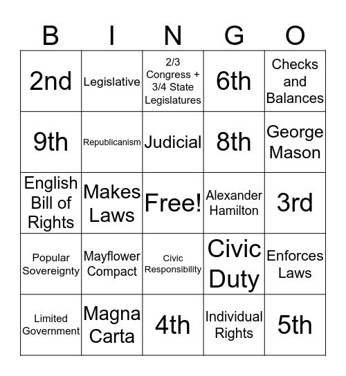 US History to 1877 Pg 3 Bingo Card