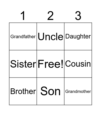 Family Members Bingo Card