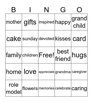 Mothers Day  Bingo Card