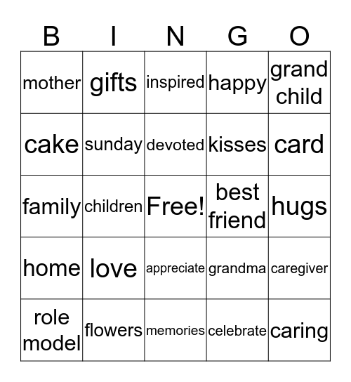 Mothers Day  Bingo Card