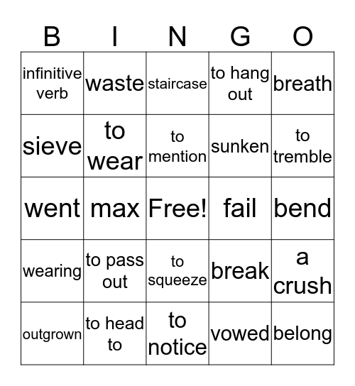 "Heartbeat" & "Try" Bingo Card