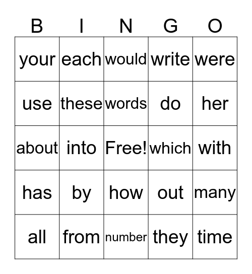Bingo! Bingo Card