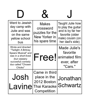 Julie & Daniel's Wedding Bingo Card