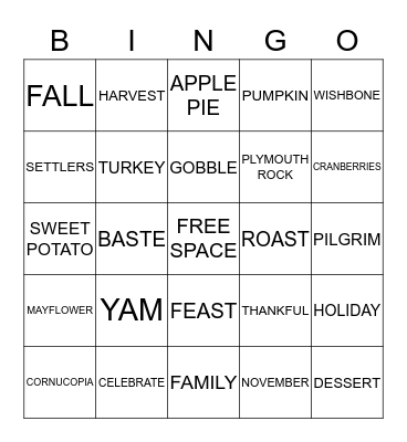 THANKSGIVING Bingo Card