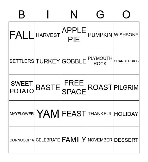 THANKSGIVING Bingo Card