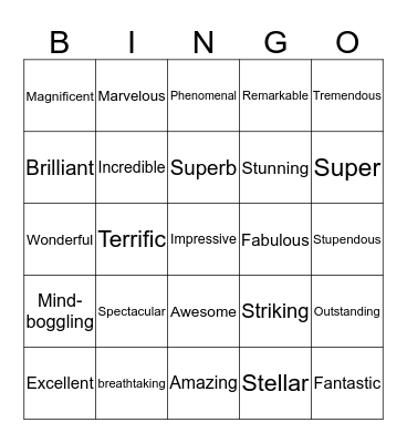 Words We Love!!! Bingo Card