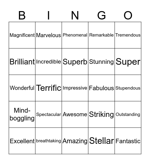 Words We Love!!! Bingo Card