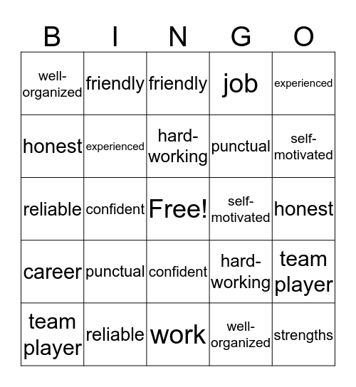 Jobs Work Careers Bingo Card